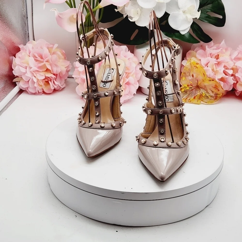 Camssoo Rhinestone Ankle Strap Heel Blush Pink Size 37 - Picture 12 of 16